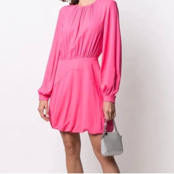 stella mccartney gathered mini dress hot pink small long sleeve wedding guest - Picture 2 of 8
